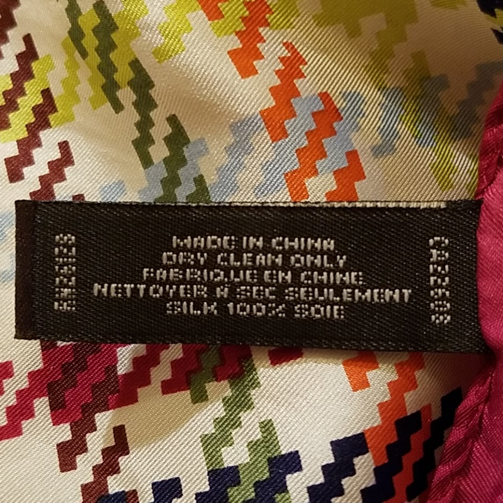 Coach NWOT SILK Square Scarf with Houndstooth Plaid Striped Print - Picture 4 of 4